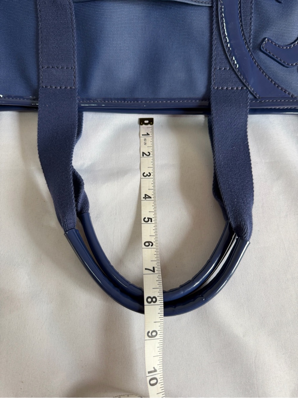 Tory Burch Navy Tote with Patent Logo Detail - Picture 10 of 10